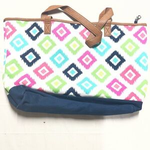 Thirty-One Multicolor Diamond Tote with Brown Straps